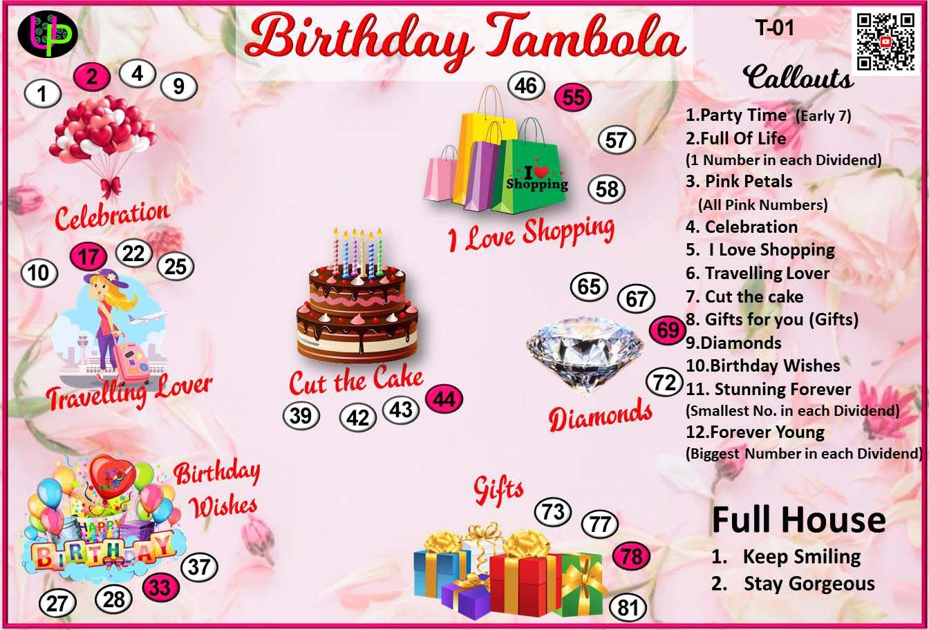 Birthday Housie Tickets — close up of a single Birthday Tambola card