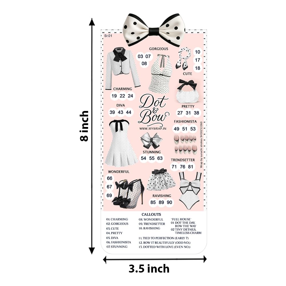 Kitty Party Tambola Tickets — ticket dimensions 3.5 x 8 inch