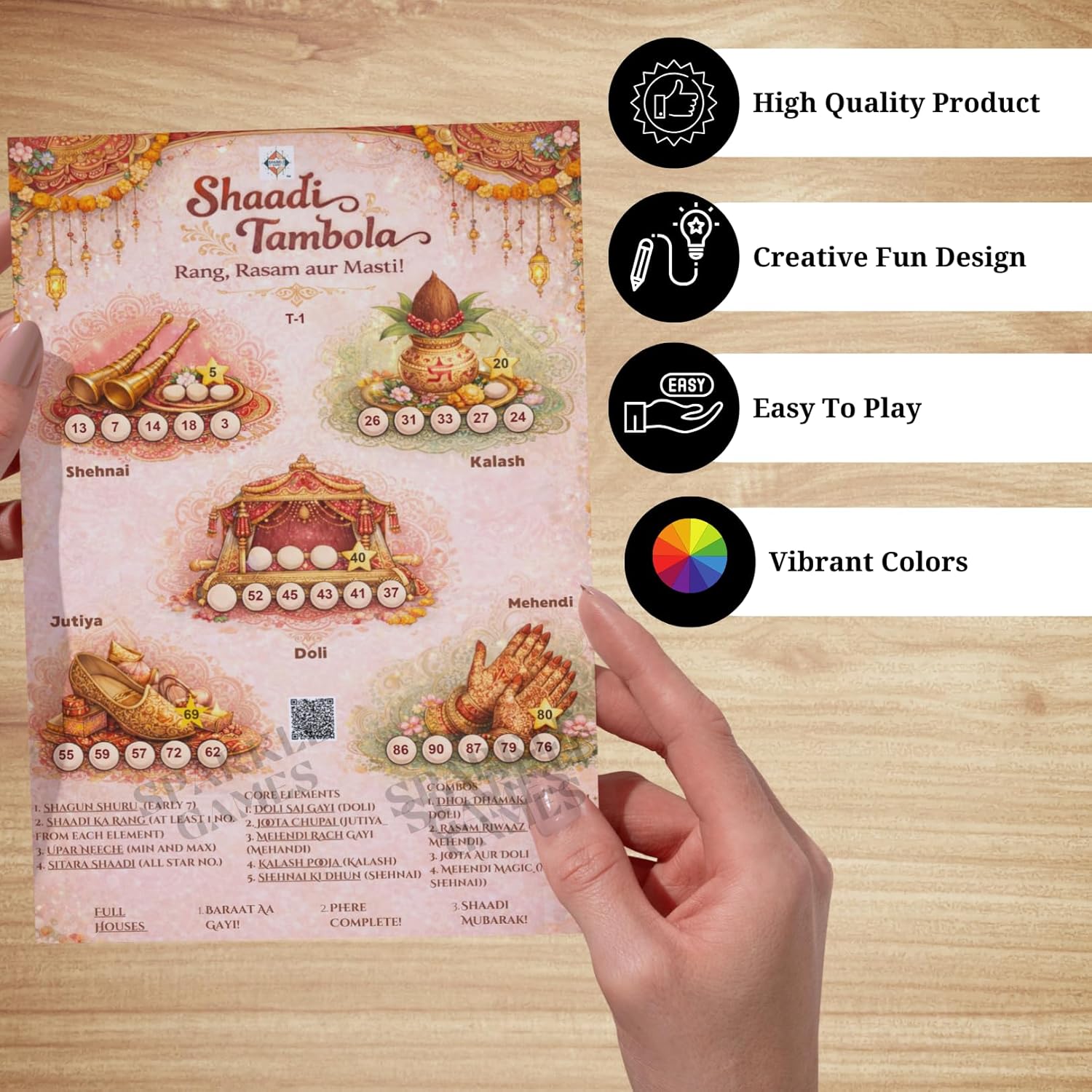 Wedding Tambola Tickets — feature highlights: high quality, creative design, easy to play